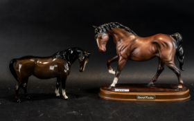 Three Beswick Horse Figures In Brown Colour way. One Raised on an Oval Plinth ' Spirit of Freedom '.