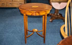 Small Oval Yew Wood Side Table, the centre inlaid with a shell design,