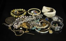 Bag of Mixed Vintage Costume Jewellery including bangles, earrings, watches, necklaces,