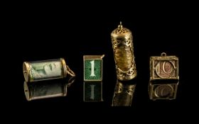 Excellent Collection of 9ct Gold Vintage Charms with Various Banknotes Within, All Four Charms