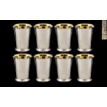 Elizabeth II Superb Set of Eight Sterling Silver Beakers / Cups, With Gilt Interior and of Tapered