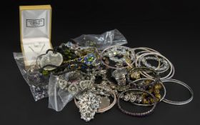 Mixed Bag of Vintage Costume Jewellery including bangles, bracelets, watches, brooches, necklaces,