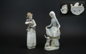 Lladro Hand Painted Pair of Porcelain Figures comprising 1/ 'Rabbit's Food', model no.