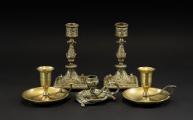 Collection of Five Brass Candle Holders,