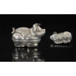 Novelty Chinese Silver Antique Pill Box In the Form of a Pig.