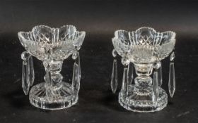 A Pair of Lustre Candlestick Centre Pieces. Irish Glass, Good Quality In the Waterford Style.