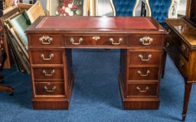 Reproduction Mahogany Kneehole Desk of Traditional Form,