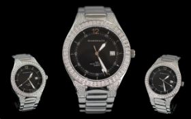 Diamond & Co Gents Stainless Steel Quartz Wrist Watch with Diamond Set Bezel, Black Dial,