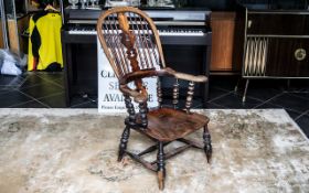 Antique Yorkshire Knuckle -Arm Windsor Chair of traditional form, with a shaped fiddle back splat,