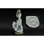 Nao by Lladro Large and Impressive Hand Painted Porcelain Figure ' Young Lady ' Windswept,