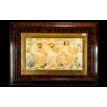 Large Classical Framed Print Depicting 3 Ladies mounted and framed behind glass,