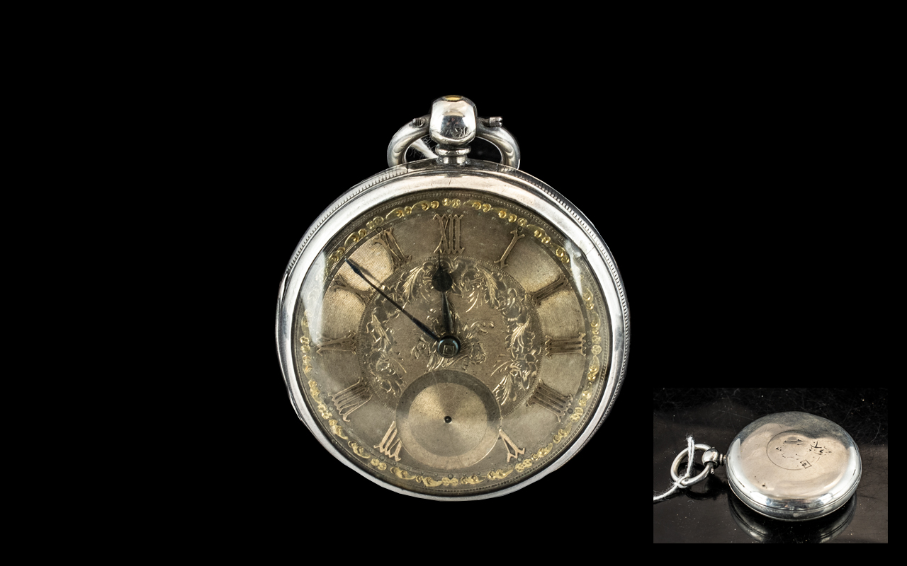 Mid Victorian Period Large and Impressive Sterling Silver Fusse Driven Open Faced Pocket Watch, With