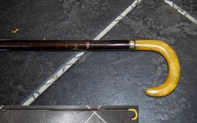 Ladies Small Riding Crop with a shaped horn handle with pinchbeck rim;