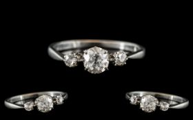 Antique Period 18ct White Gold Attractive 3 Stone Diamond Set Ring.