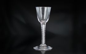 18th Century English Double Air Blown Double Helix Stem Cordial Glass with a trumpet shaped bowl;