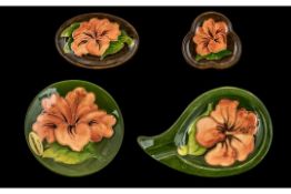Moorcroft Small Collection of Pin Dishes ( 4 ) In Total. Various Sizes ' Coral Hibiscus ' Design