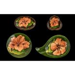 Moorcroft Small Collection of Pin Dishes ( 4 ) In Total. Various Sizes ' Coral Hibiscus ' Design