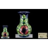 Moorcroft - Modern Bulbous Tube lined Large Vase ' Big Poppy ' Design on Blue Ground.