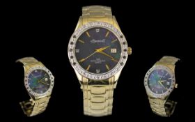 Ingersoll - Swiss Made Gents Diamond and Topaz Set Heavy Stainless Steel Wrist Watch.
