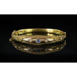 Edwardian Period - Attractive 15ct Gold Hinged Bangle Set with Sapphires and Diamonds.