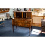 Edwardian Mahogany Sheraton Style Ladies Writing Desk, tambour fronted and in two sections,