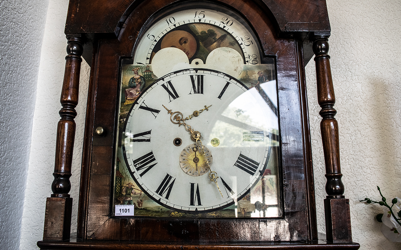 Early Victorian Mahogany Cased Grandfather Clock, with an arched painted dial, with a rolling moon. - Image 2 of 2