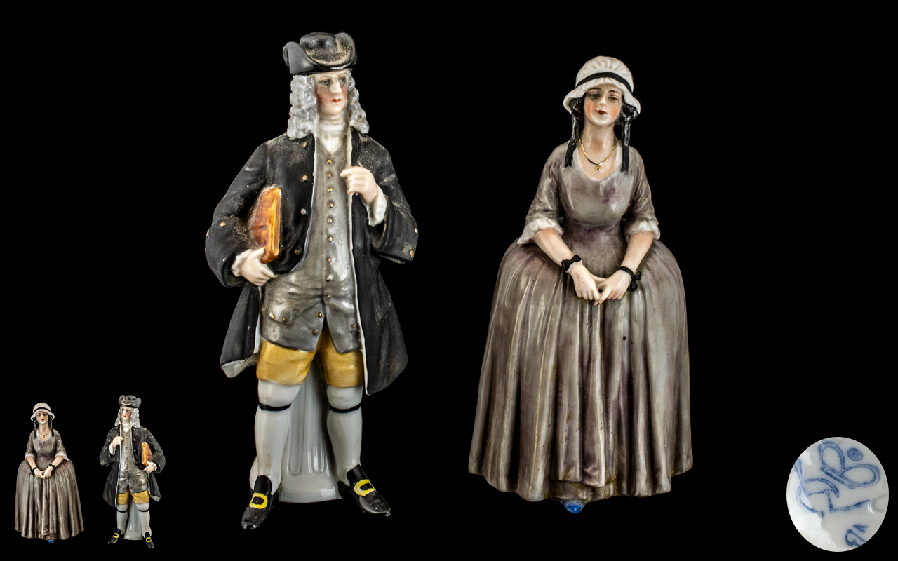 A Continental Foley China Scarce Pair of Hand Painted Porcelain Figures. c.1892. ' Gentleman and