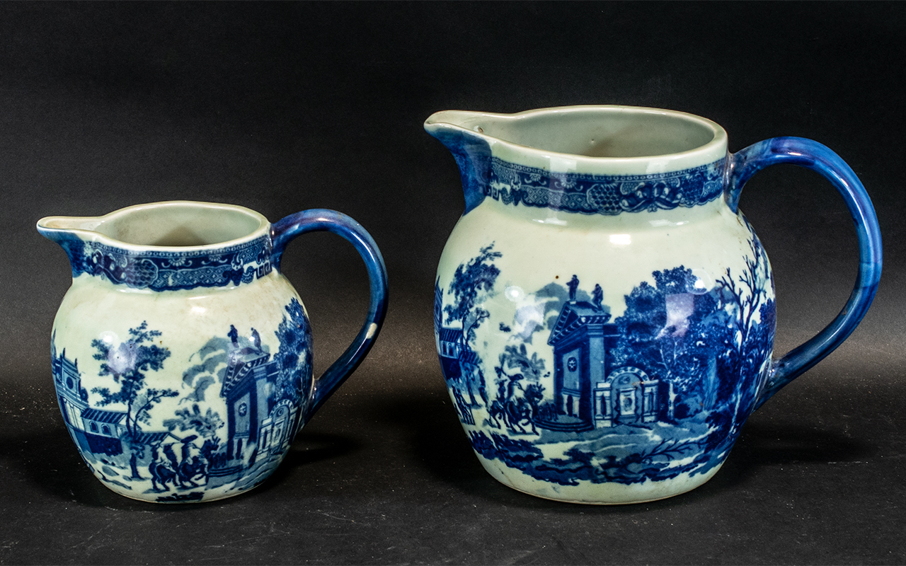 Large Blue & White Pair of Jugs.