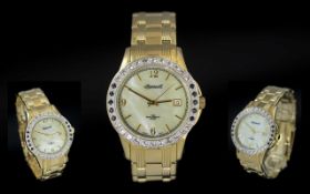Ingersoll - Swiss Made Gents Gold on Steel Diamond and Sapphire Set Wrist Watch,