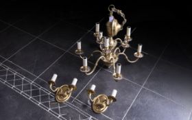 Heavy Cast Brass English Style Nine Branch Chandelier with a pair of matching wall lights;