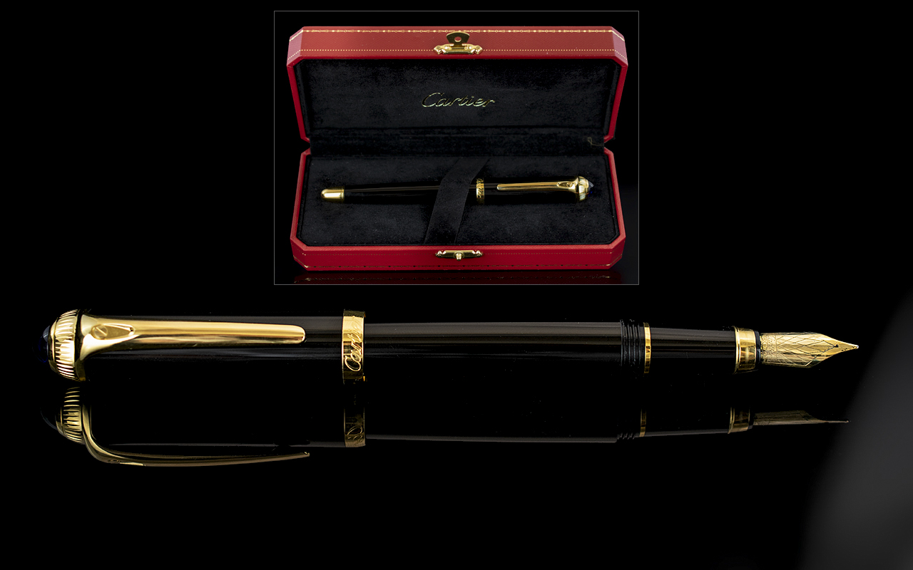 Cartier - Black / Gold Gentleman's Fountain Pen with 18ct Gold Nib, In Cartier Display Box,
