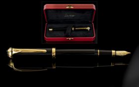 Cartier - Black / Gold Gentleman's Fountain Pen with 18ct Gold Nib, In Cartier Display Box,