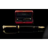 Cartier - Black / Gold Gentleman's Fountain Pen with 18ct Gold Nib, In Cartier Display Box,