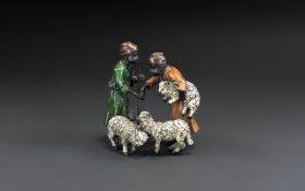 Austrian Style Cold Painted Small Heavy Bronze of Arab Shepherds Bartering, stamped B, 5 inches (12.