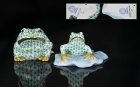 Herend - Hungary Hand Painted Porcelain Frog Figure.