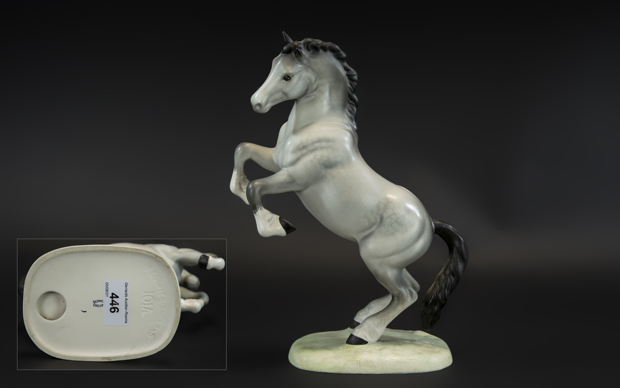 Beswick - Hand Painted Ceramic Figure ' Welsh Cob ( Rearing ) Matt Grey ' Model No 1014. Designer A.