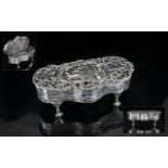 Edwardian Period - Superb Quality Sterling Silver Embossed Ladies Table Box of Serpentine Form /