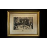 A Pencil Signed Denby Sadler Print, of gentlemen eating a roast beef dinner in a Victorian setting.