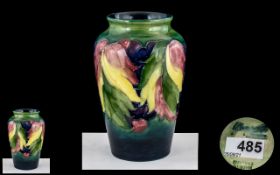 William Moorcroft Signed Tapered Vase - Fruits ' Leaf's and Berries ' Design on Green Ground. c.