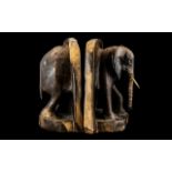 Pair of Unusual Extra Large Carved Hard-Wood Bookends In the Form of a Standing Elephant,