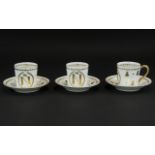 Antique Sevres Porcelain Set of Three 'Napoleon' Coffee Cans and Saucers with the symbolic N and