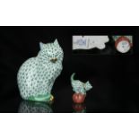 Herend - Hungary Hand Painted Porcelain Cat Figure,