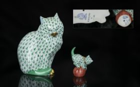 Herend - Hungary Hand Painted Porcelain Cat Figure,