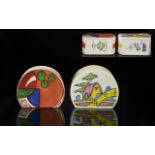 Wedgwood Clarice Cliff Collection Pair of Hand Painted Stamford Sugar Bowls, Bizarre Range.