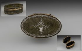 French 18th Century Magnificent Pressed Horn Lidded Snuff Box, of oval form, circa 1780.