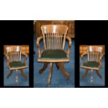 American Golden Oak Swivel Desk Chair on Four Shaped Legs,