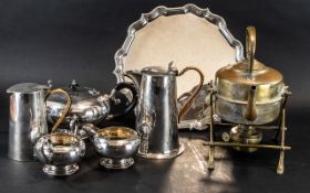 Six Pieces of Plated Ware including milk jug, teapot, sugar bowl, tray etc.