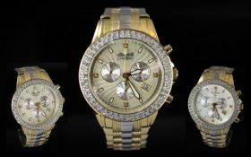 Ingersoll - Swiss Made Gents Diamond Set Heavy Gold on Steel Chronograph Wrist Watch.