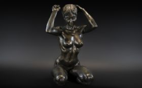 Modern Bronzed Figure of a Seated Nude titled 'Zhara', signed R.Cameron, edition no.