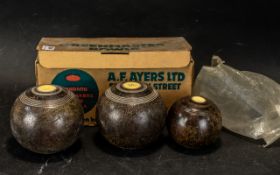 Grand Master - Vintage Pair of Boxed ( Original ) Bowling Green Bowls with Jack.